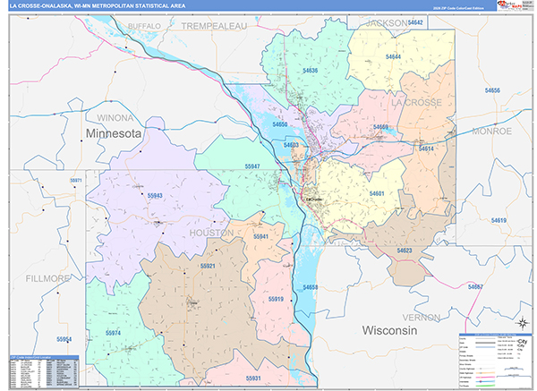 La Crosse-Onalaska Metro Area Wall Map Color Cast Style
